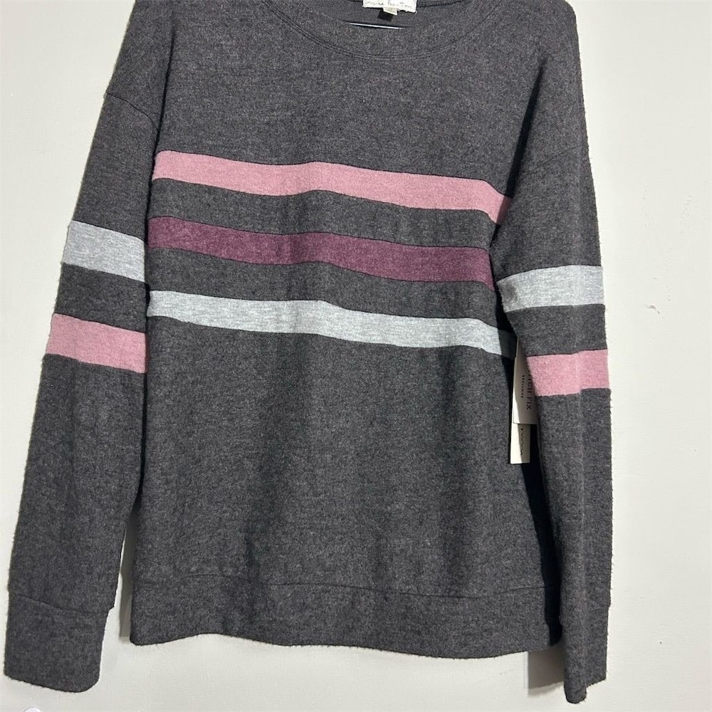 Nine Britton Sweater Women XS Grey New Striped Crew Neck Stitch Fix Exclusive